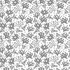 Seamless floral pattern in doodle style on white background