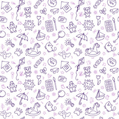 Seamless pattern for cute little boys and girls. Hand drawn children drawings. Sketch style. Doodle children drawing background