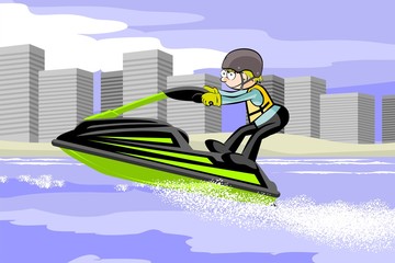 Man driving jet ski on a water
