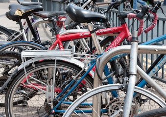 Fototapeta na wymiar Bicycles in rack