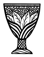 Vector Monochrome Contour Glass with Decorative Doodle Pattern