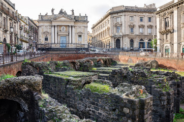 Roman Amphitheatre and the church of San Biagio in Catania, Sicily
