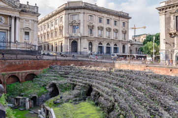 View of the Roman Amphitheatre in Catania, Sicily