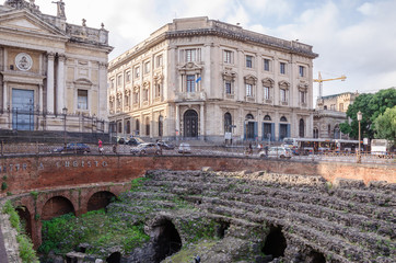 Naklejka premium Roman Amphitheatre and the church of San Biagio in Catania, Sicily