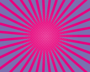 Halftone dotted background. Pop art style. Pattern with circles, dots. Radiating from the center starburst, sun burst rays, lines. Backdrop, design for web banners, Wallpaper,sites Vector illustration