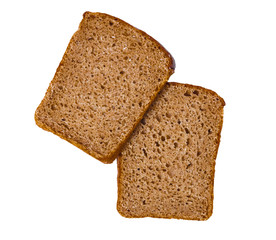 Two sliced of rye bread, isolated on a white background