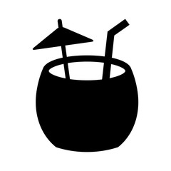 Coconut water cocktail drink with straw and umbrella flat vector icon for food apps and websites
