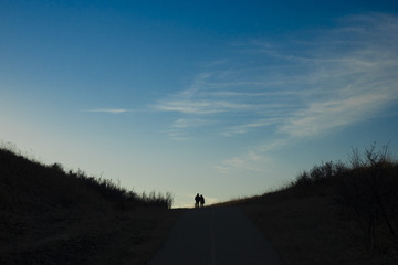 Obraz na płótnie Canvas Sunset silhouette Walk - Couple in love