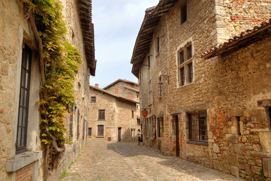 Cobblestone Street in Medieval Village of Perouges, France