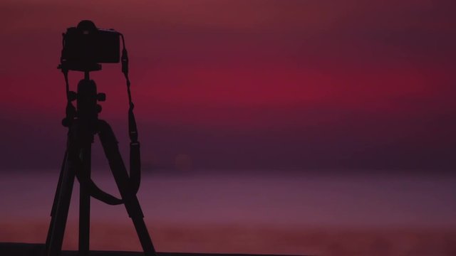 Professional camera with Twilight at sunset on the Bang pu beach .Scene for background video relax.