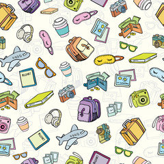 Travel and tourism background pattern thin line icons for web and app