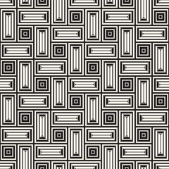 Vector Seamless Black And White Lines Pattern Abstract Background. Cross Shapes Geometric Tiling Ornament.