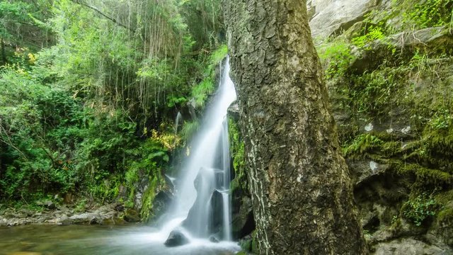 Beautiful waterfall in Cabreia Portugal. Long exposure smooth effect.