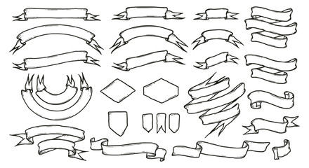 Set oh Hand Drawn Banner and Ribbon Vector Illustration