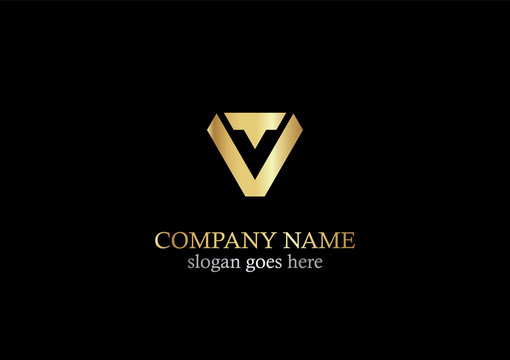 Gold Letter V Alphabet Logo