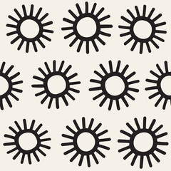 Vector seamless sunburst shapes freehand pattern. Abstract background with round brush strokes. Hand drawn texture