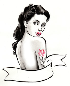 Pinup girl with a tulip tattoo