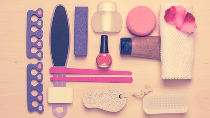 Pedicure accessories tools top view