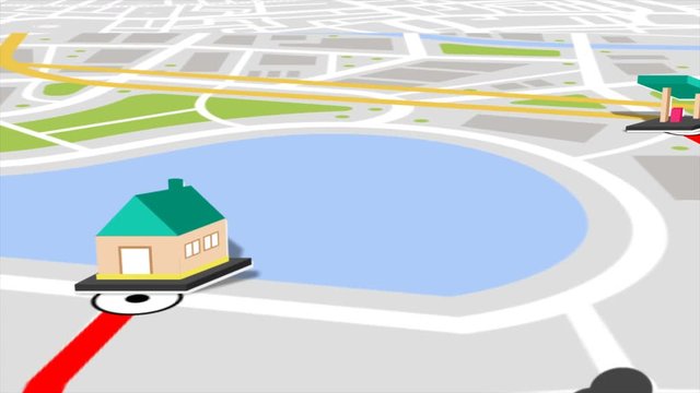 Seamless animation of gps satellite city map and urban landmark location with 3d buildings and real estate. Motion graphic map application and navigation technology in computer software concept 4k.  