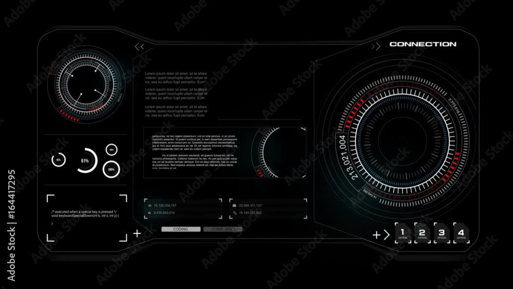 Poster 4k animation hud head up display interface code graph bar element for network cyber technology conce