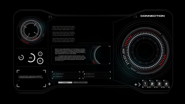 4K animation HUD head up display interface code graph bar element for network cyber technology concept