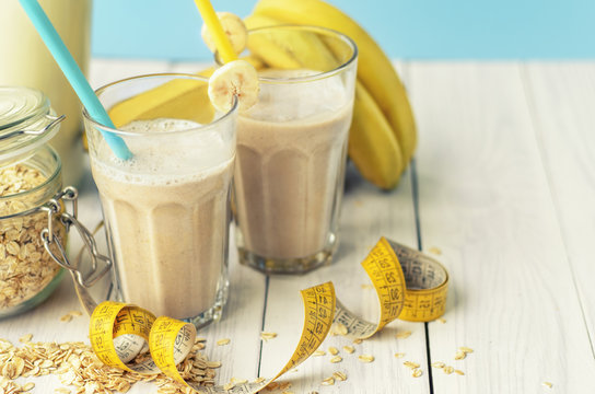 Useful banana smoothie with oatmeal , healthy vegetarian breakfasts