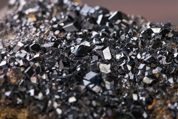Garnet crystals in mineral. Macro. Selective focus