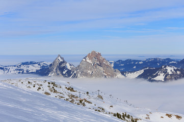 Wintertime view from Mt. Fronalpstock in Switzerland