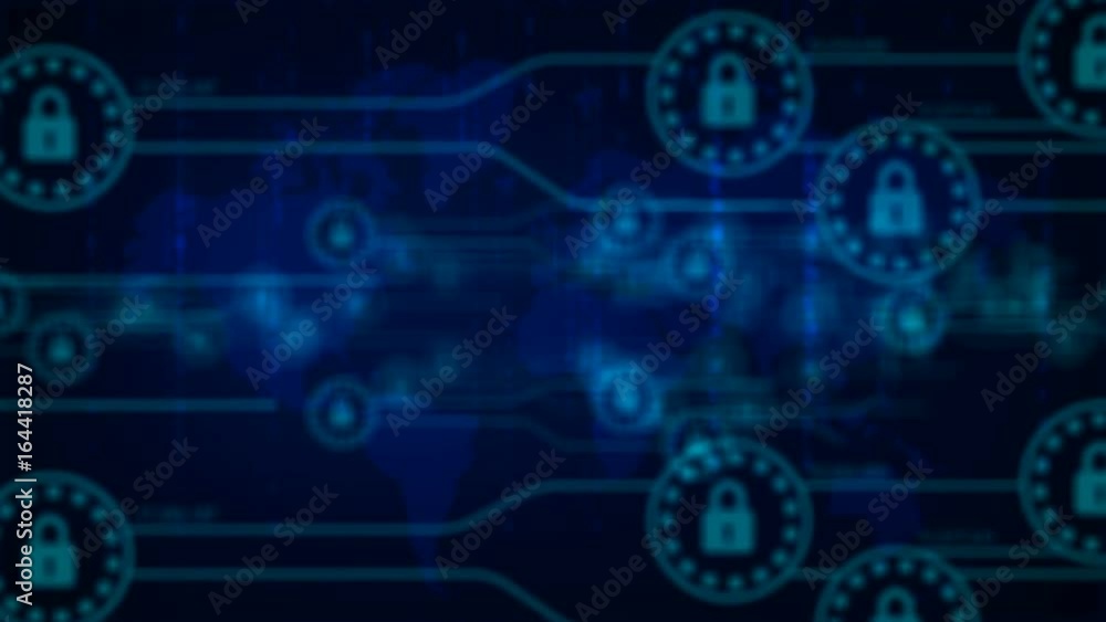 Poster 4k animation security lock with loading connection line for futuristic cyber technology network safe
