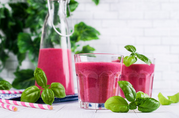 Beetroot smoothies in glass