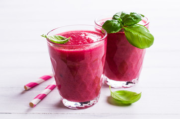 Beetroot smoothies in glass