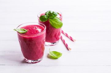 Beetroot smoothies in glass