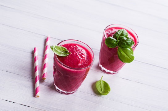 Beetroot smoothies in glass