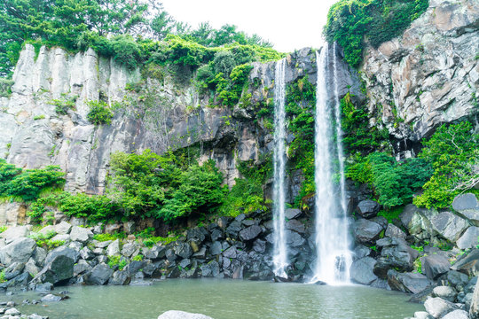 Jeongbang waterfall in Jeju Island