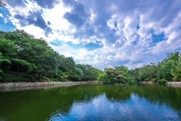 Fototapeta na wymiar The landscape of Chundangji, the pond of Changgyeonggung Palace.