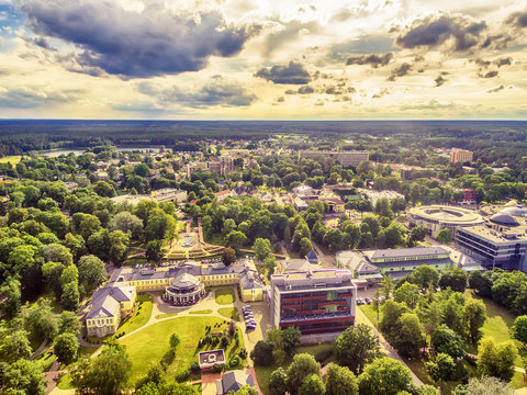 Lithuania, Baltic States: aerial UAV view of Druskininkai, a spa town on the Nemunas river

