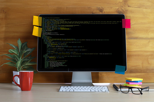 Developer Team Working Laptop Computer Mobile Application Softwareand Web Design Online Technology Content script to display