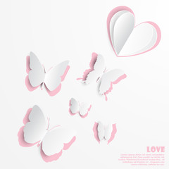 vector illustration of butterfly and heart paper cut out greeting card designs