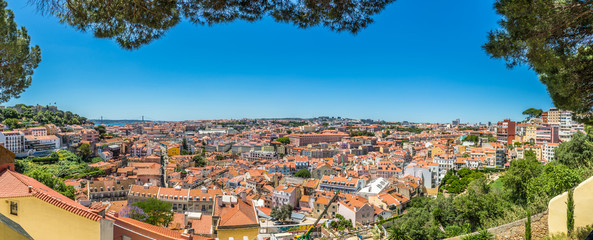 Fototapeta na wymiar Panoramic view at the city from viewpoint near church da Graca in Lisbon ,Portugal