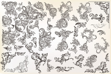 Duże kaligraficzne wektor wzór elementów projektu, kwitnie, ozdoby w stylu retro - 164426082