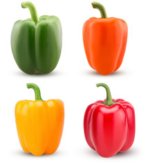 Set green, red, orange, yellow bell peppers