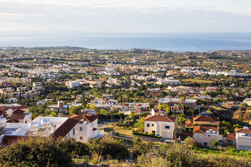 Fototapeta na wymiar Cyprus island, top view. Houses roofs