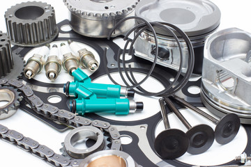 New car parts on a gray