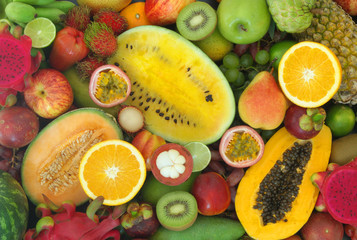 Fresh colorful tropical fruits background
