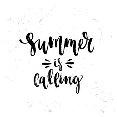 Vector trendy hand lettering poster. Hand drawn calligraphy "summer is calling" 