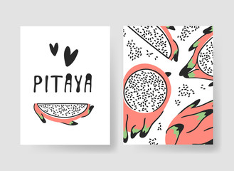 Set of templates for summer cards. Hand drawn vector patterns brochures with ice cream and fruits. Actual artistic design