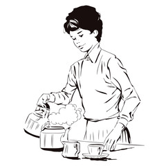 Girl is making breakfast. Stock illustration.