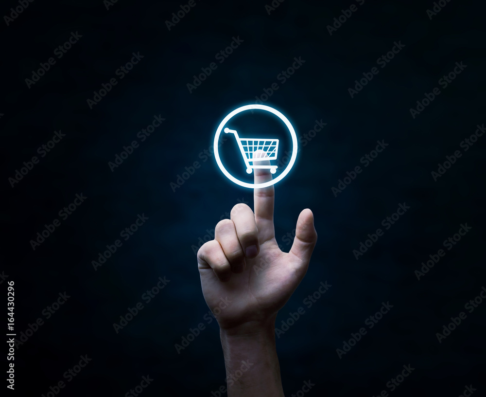 Canvas Prints hand press on shopping cart icon.