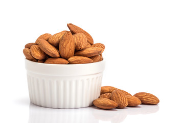 the fresh almonds in white cup on white background - Powered by Adobe