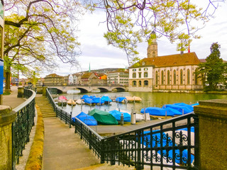 Beautiful view of Zurich and river Limmat, Switzerland